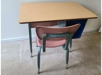 Midcentury School Desk With Pink Midcentury Chair