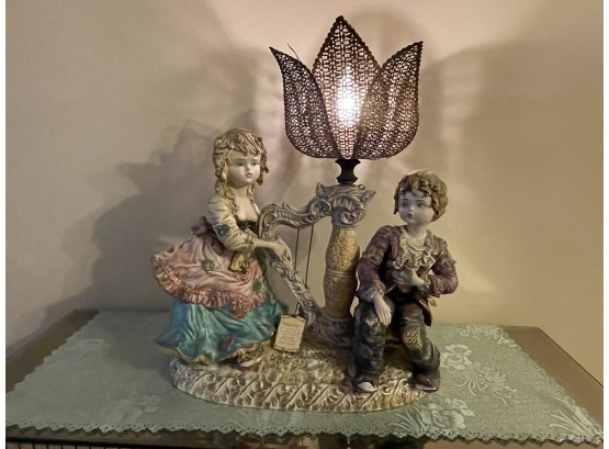 Antique Italian Capodimonte Porcelain Table Lamp