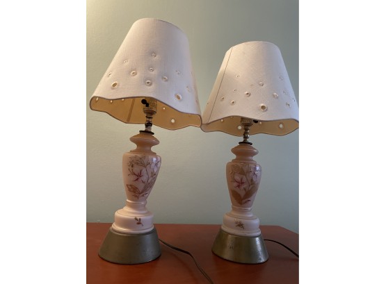 Pair Of Floral Rose Lamps With Shades