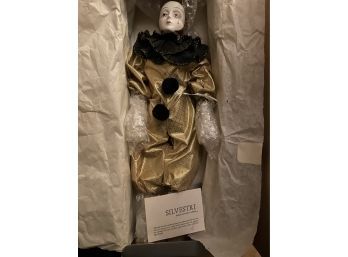 Silvestri Collectable Porcelain Harlequin Jester Doll- NEW IN BOX