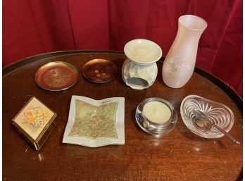 Assorted Small Decorative Trays Including Murano Glass & Crystal