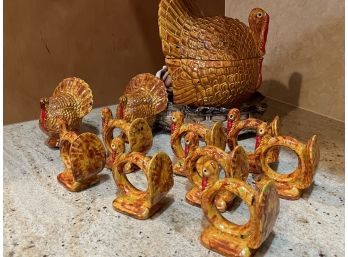 ONE OF A KIND Forest Lamps & Capodimonte Porcelain Turkey Centerpiece Serving Set