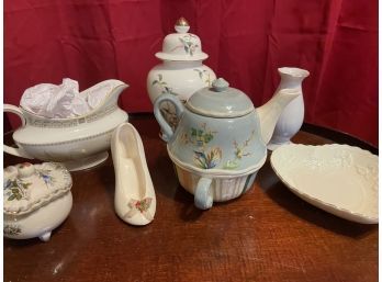 Collection Of Floral And Decorative Porcelain China Pots And Decor