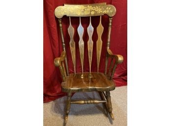 Well Built Oak Rocking Chair With Floral Pattern