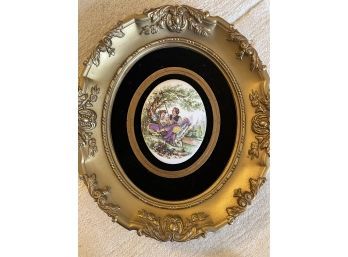 Two Antique Oval Porcelain Cameos In Gold Frame