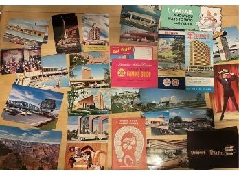 Amazing 36 Piece Collection Of Vintage Las Vegas Postcards, Maps And Souvenirs