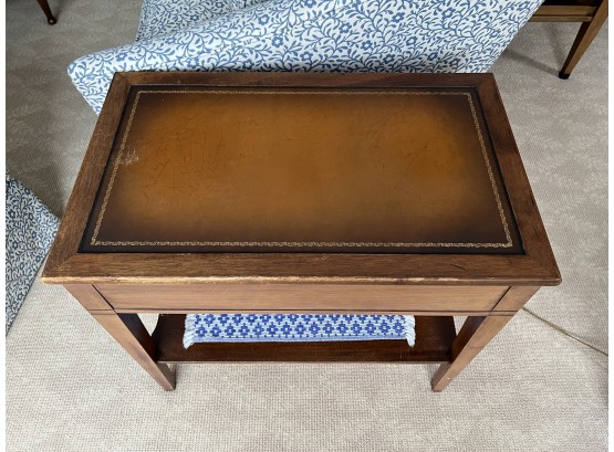 Single Drawer Tooled Leather End Table By Mersman
