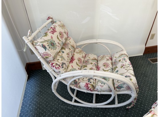 White Painted Rattan Rocker With Custom Upholstery