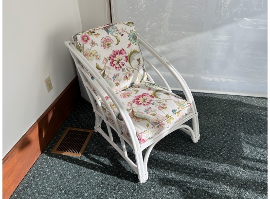 White Painted Rattan Armchair With Custom Upholstery