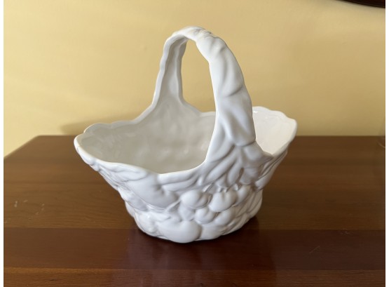 White Ceramic Basket With Embossed Fruit, Made In Italy