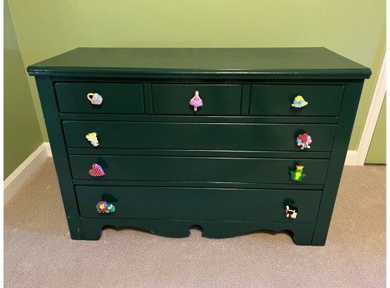 Custom Painted Dark Green 3 Drawer Chest With Toy Themed Knobs