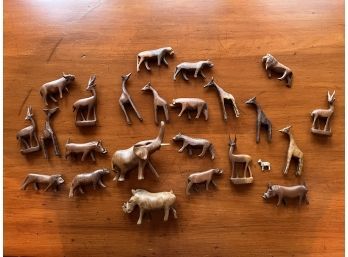 Group Of Smooth Small Wooden Animals From Africa