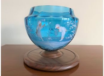 Mary Gregory Style Blue Vase With Hand Painting (see Notes)
