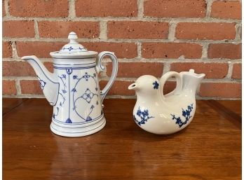 Two Blue And White Teapots
