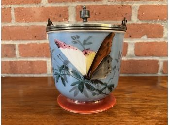 Hand-painted Footed Glass Biscuit Jar With Butterfly