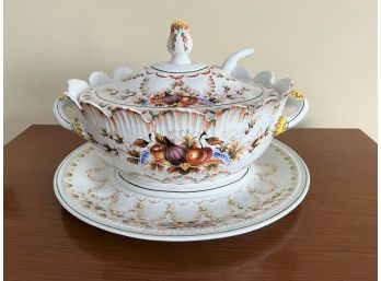 Italian Ceramic Tureen With Under-plate And Ladle