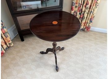 Mahogany Flip Top Table With Inlaid Shell Medallion With Stylized Ball & Claw Feet