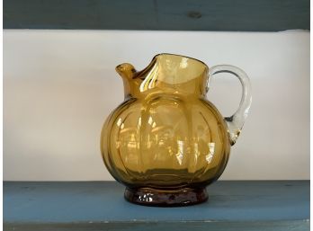 Vintage Glass Pitcher With Ice Lip And Applied Clear Handle