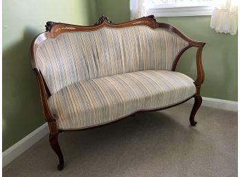 Mid To Late 19th Century Upholstered Settee With Opal Inlay Accents