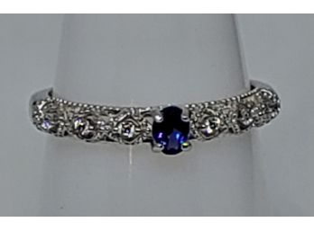 Beautiful Genuine Tanzanite And Created White Topaz Sterling Silver Ring