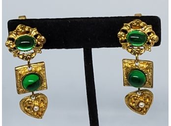 Retro Style Clip-on Green Stone Fashion Earrings