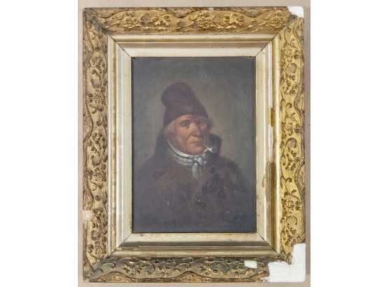 Victorian Oil On Board, Gentleman Smoking A Pipe, Unsigned