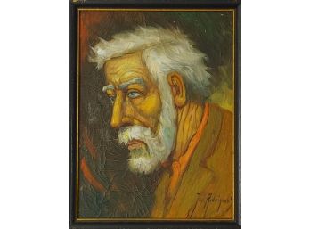 Mid-Century Oil On Canvas, Portrait Of An Older Man, Signed Jose Rodriguez