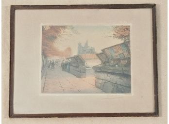 Hand Colored Etching Of A Street Market By Victor Valery