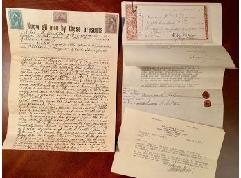 Springfield, Massachusetts 19th C Deed And Other Legal Documents