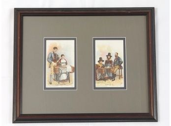 Two Framed Singer Sewing Machine Trade Chromolithograph Trade Cards - Londonderry & Wales