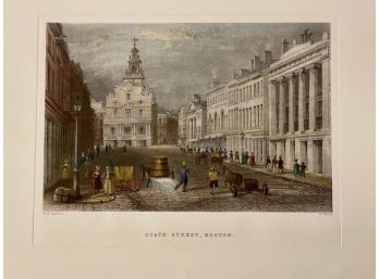 W. H. Bartlett Hand Colored Engraving Of State Street Boston