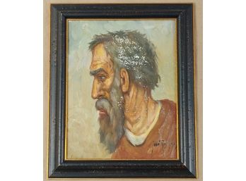 Mid-Century Oil On Canvas, Portrait Of A Bearded Man, Signed Jose Rodriguez