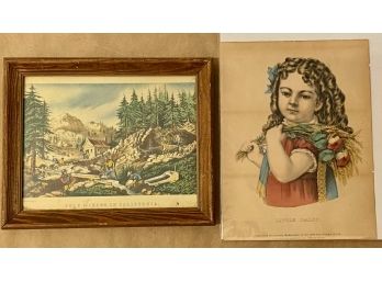 Currier & Ives, Gold Mining In California Together With Little Daisy