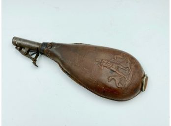 Civil War Era G & J. W. Hawksley, Sheffield Leather Measured Powder Flask