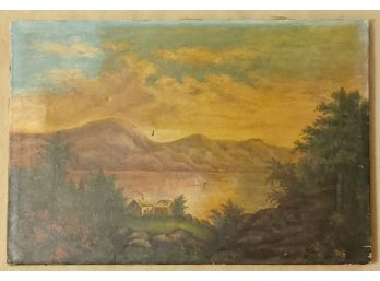 19th C. Oil On Canvas, River Scene, Possibly Hudson River