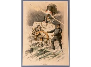 Colored Engraving: Puck - The New Helmsman. March 4, 1893. W. A. Rogers.