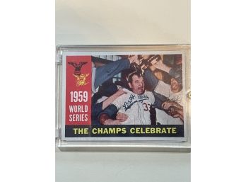 1960 Topps 1959 World Series The Champs Celebrate Card #391   1959 World Series Records On Back