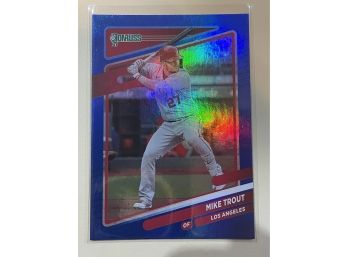 2021 Panini Donruss Mike Trout Blue Parallel Refractor Card #170