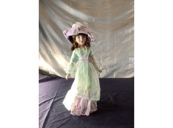 17' Porcelain Doll In Green And Purple Dress (#22)