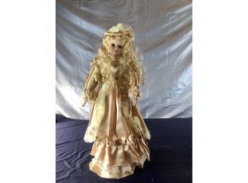 20 Inch Porcelain Doll In Peach Color Dress (#24)