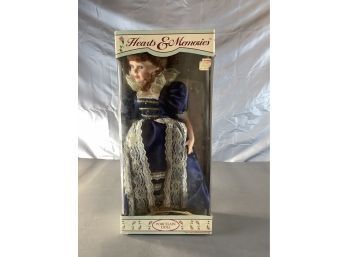 Hearts & Harvest Memories Porcelain Doll In Blue Dress With Original Box