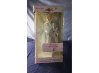 My First Collector's Doll Porcelain Doll In White Dress And Hat In Original Box