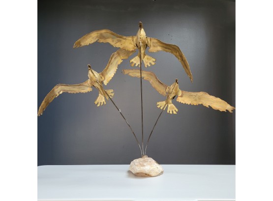 Amazing Signed Segal Brutalist Brass Sculpture 'birds In Flight '