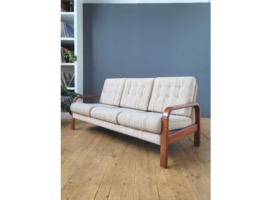 Vintage 70s Danish Solid Teak Framed Sofa