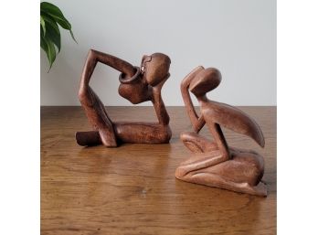 Pair Small Carved Wood Modernist Figurines