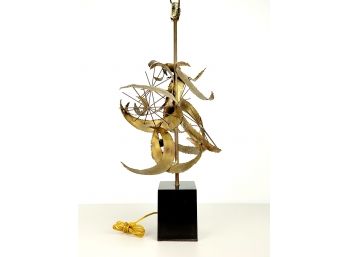 Huge 1968  (H-927)  Brutalist 'Setarrah' Brass Sculpture Lamp By Bijan Of California For Laurel Lamp Company