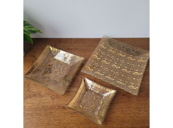 Set Of 3 Georges Briard Mid Century Bent Glass Trays