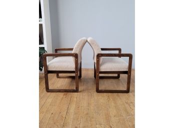 Pair 70s Modern Upholstered Arm Chairs