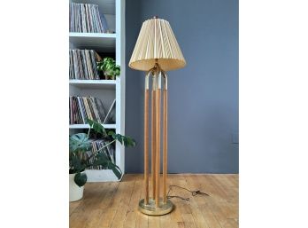 Rare 70s Teak And Brass Tubular Modern Floor Lamp
