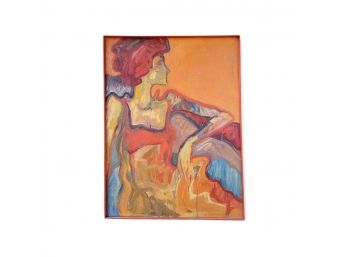 Huge 60s Original Oil On Canvas ' Lady In Orange'